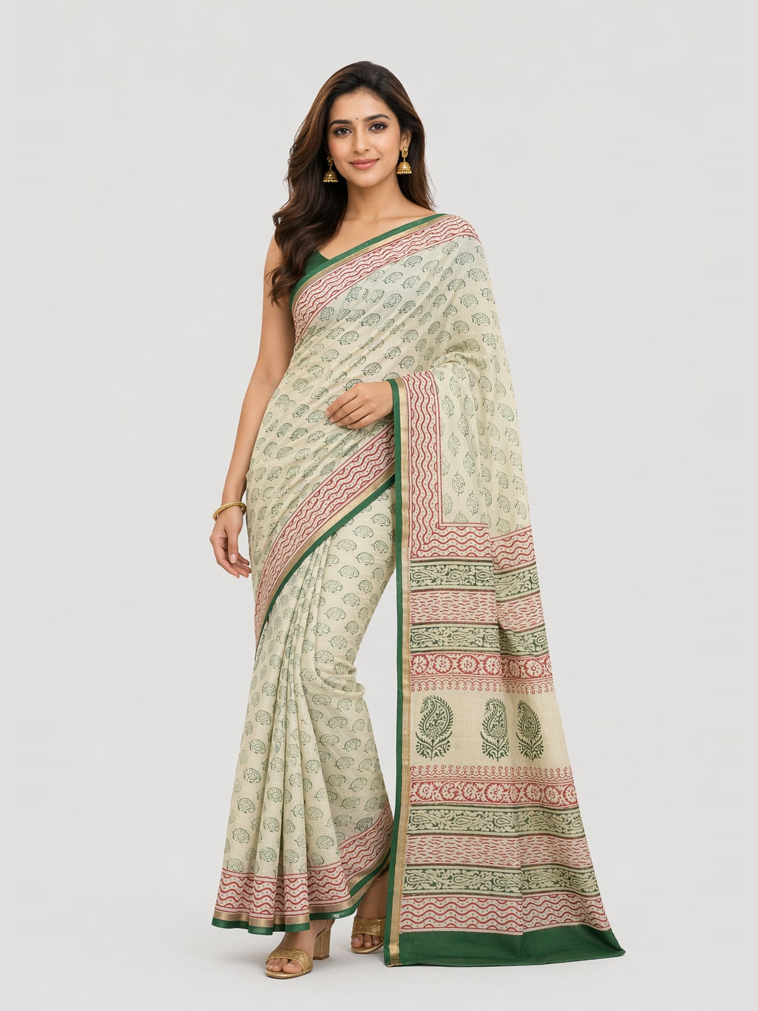 Chanderi Bagru Hand Block Print Saree with Traditional Border | Elegant Ethnic Wear