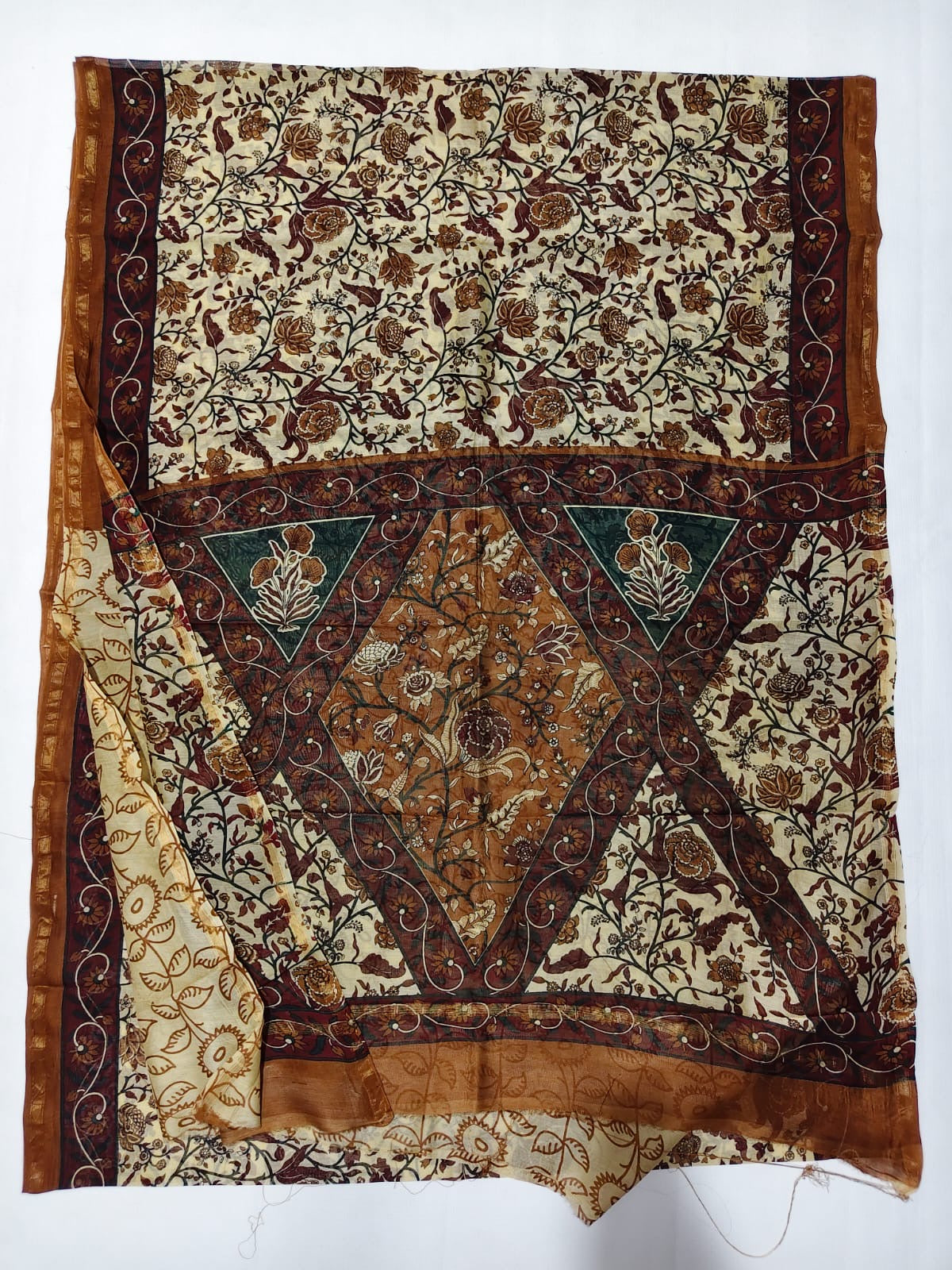 Designer Kalamkari Chanderi Cotton Silk Saree | Floral Print Traditional Indian Saree