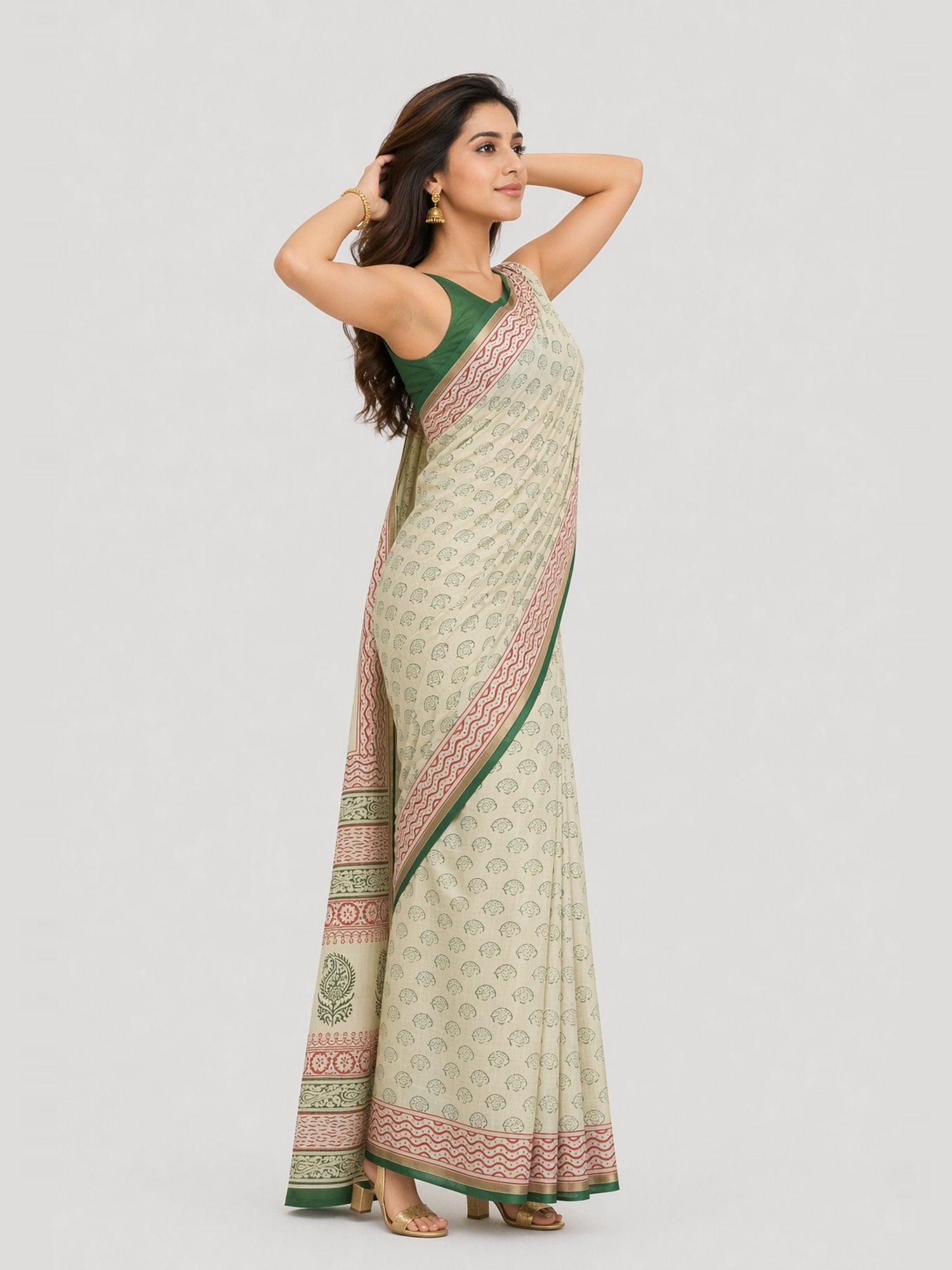 Chanderi Bagru Hand Block Print Saree with Traditional Border | Elegant Ethnic Wear