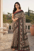 Handcrafted Kalamkari Chanderi Cotton Silk Saree with Floral Print | Elegant Ethnic Wear