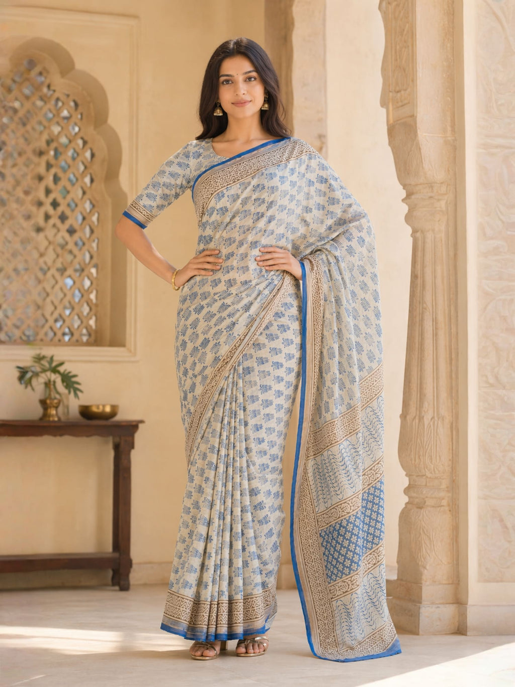 Chanderi Cotton Silk Bagru Hand Block Printed Saree | Soft Lightweight Ethnic Wear