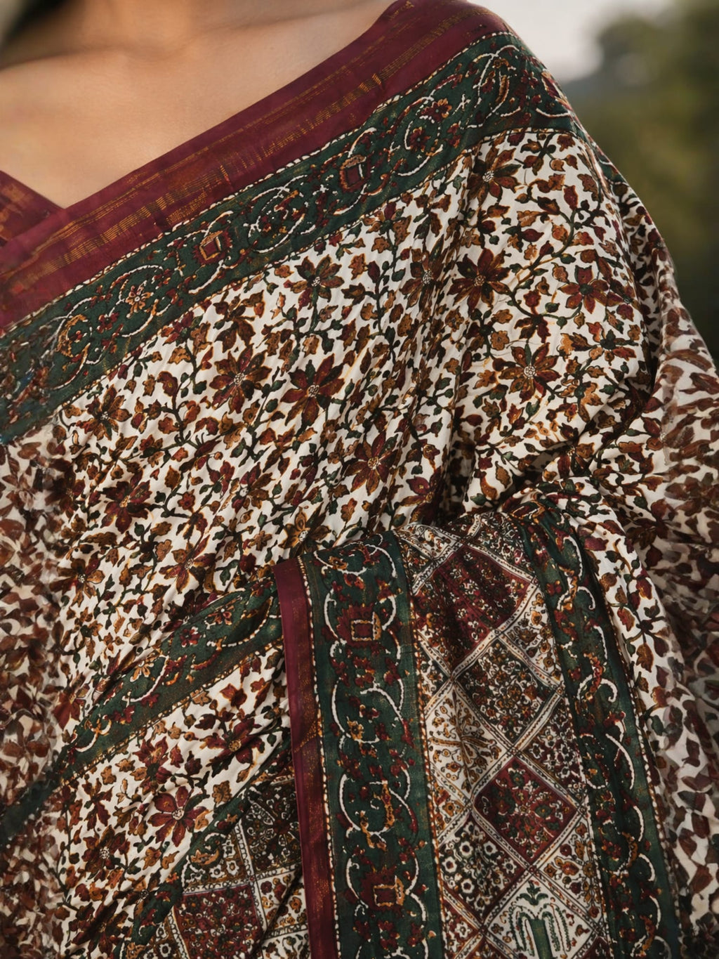 Handcrafted Kalamkari Chanderi Cotton Silk Saree with Floral Print | Elegant Ethnic Wear