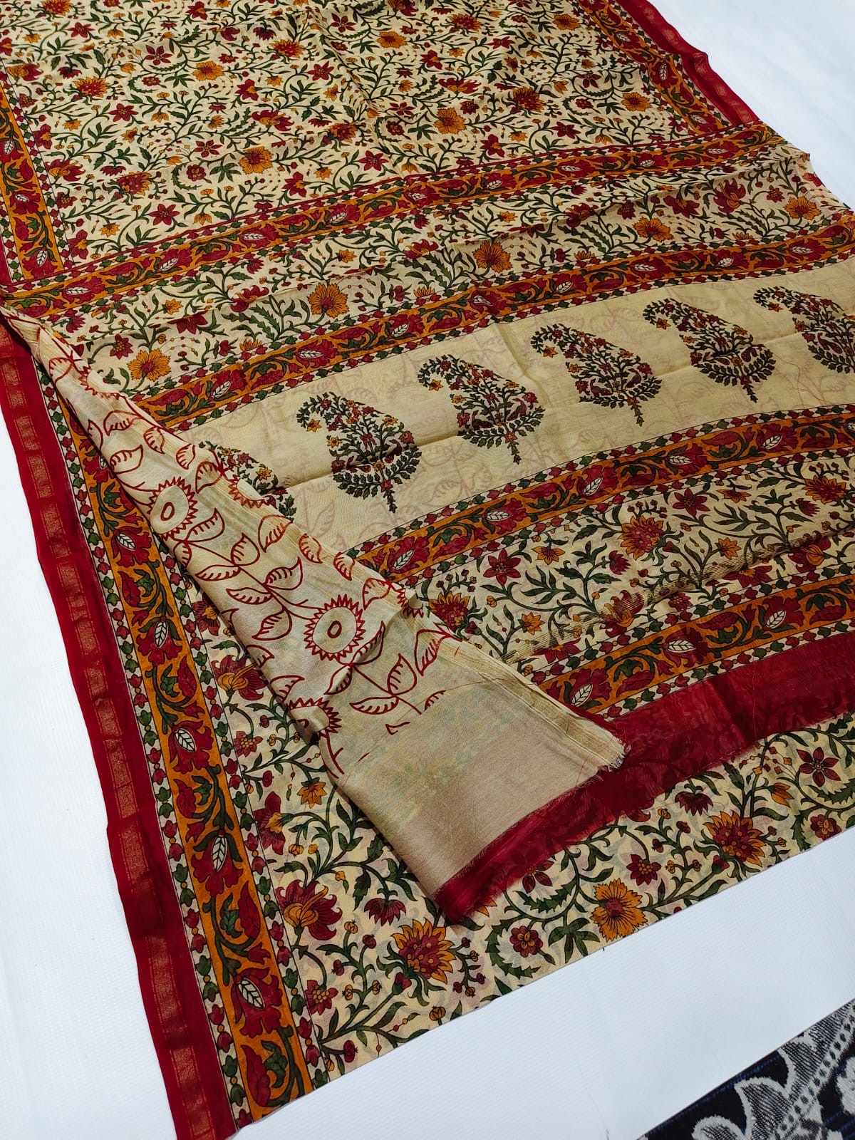 Kalamkari Chanderi Cotton Silk Saree with Floral Hand Block Print | Elegant Ethnic Wear for Women