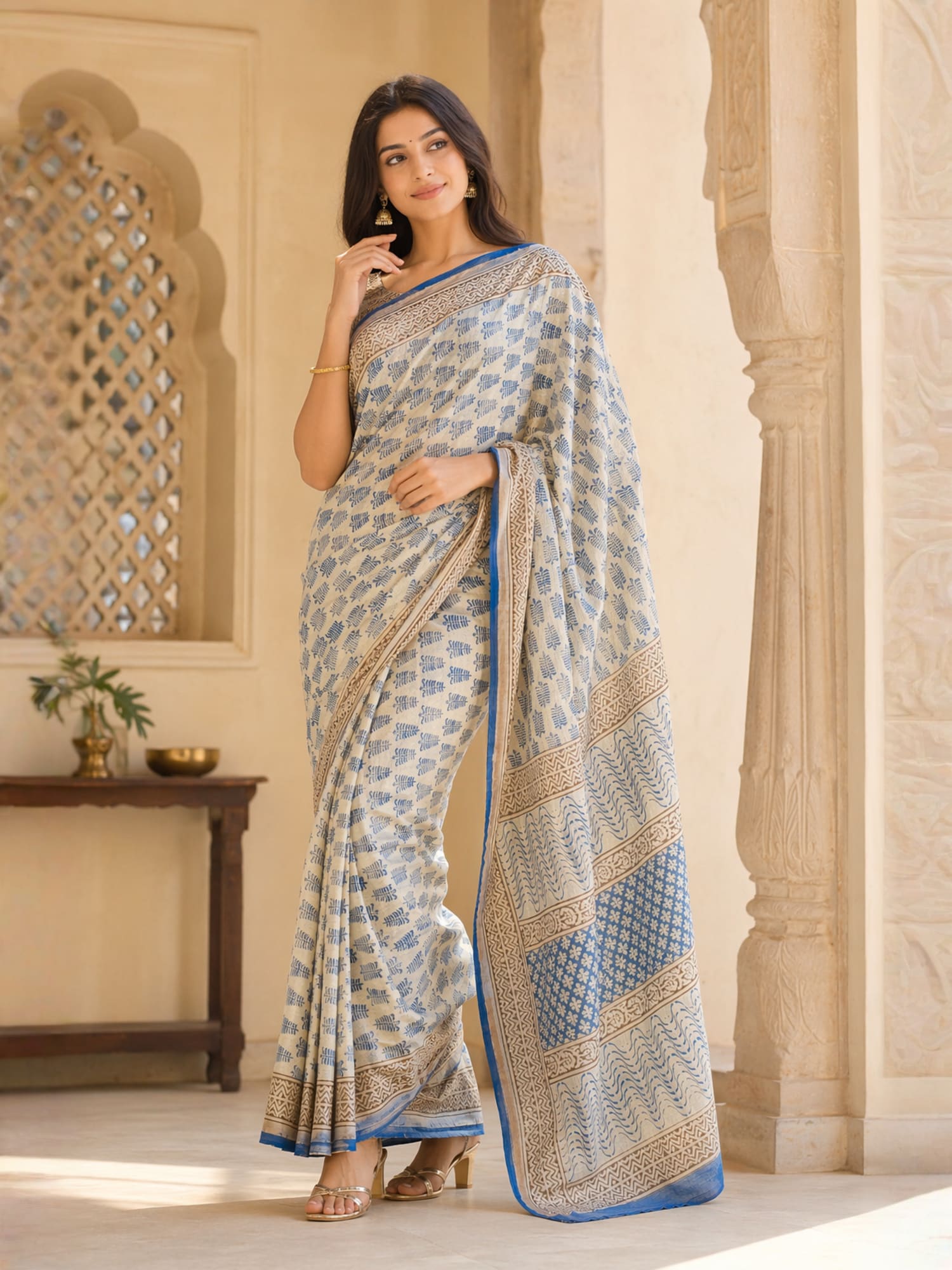 Chanderi Cotton Silk Bagru Hand Block Printed Saree | Soft Lightweight Ethnic Wear