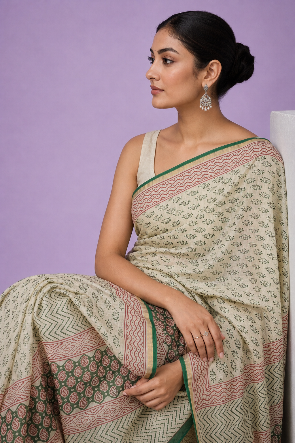 Premium Chanderi Cotton Silk Printed Saree with Traditional Border