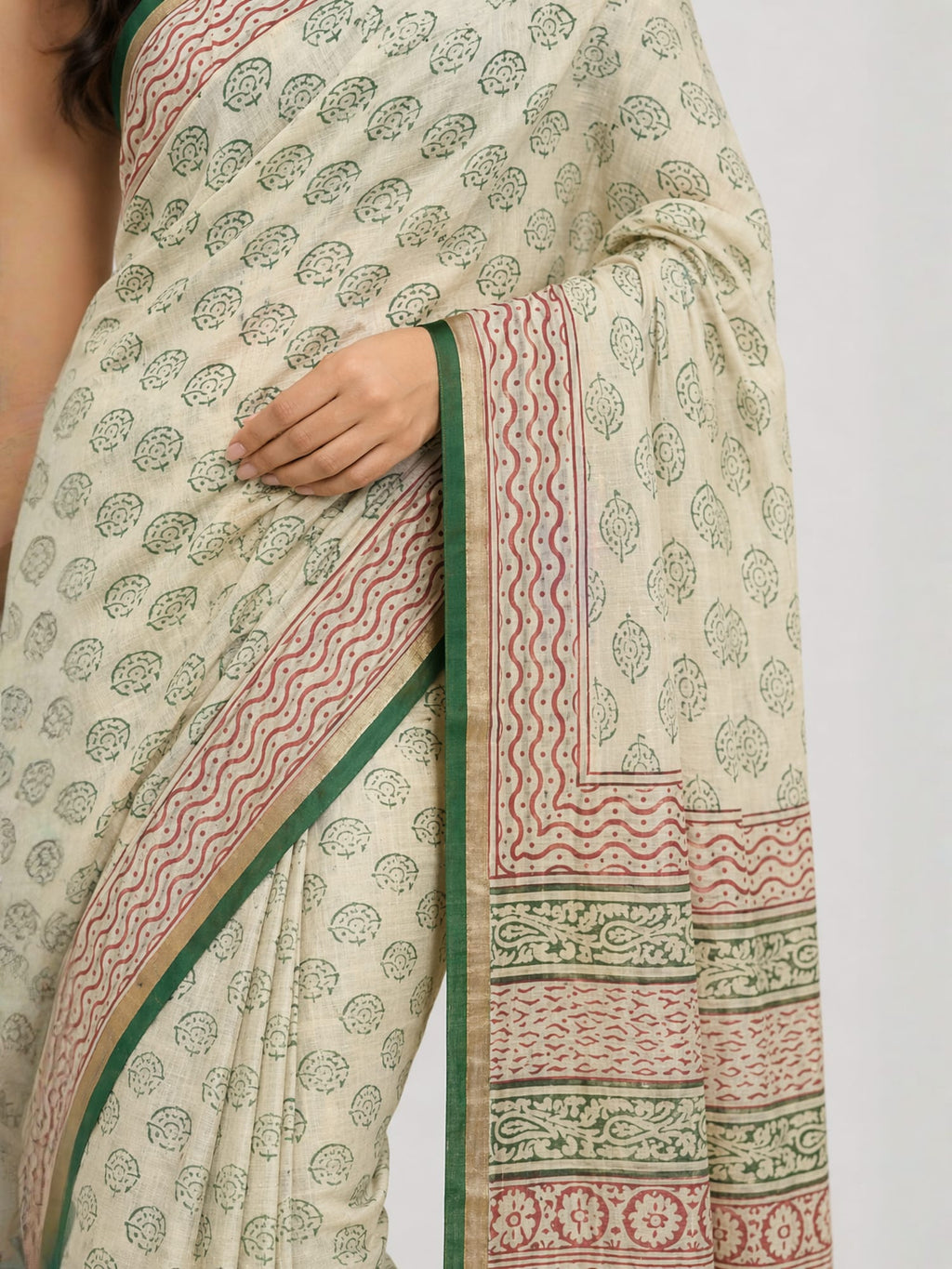 Chanderi Bagru Hand Block Print Saree with Traditional Border | Elegant Ethnic Wear