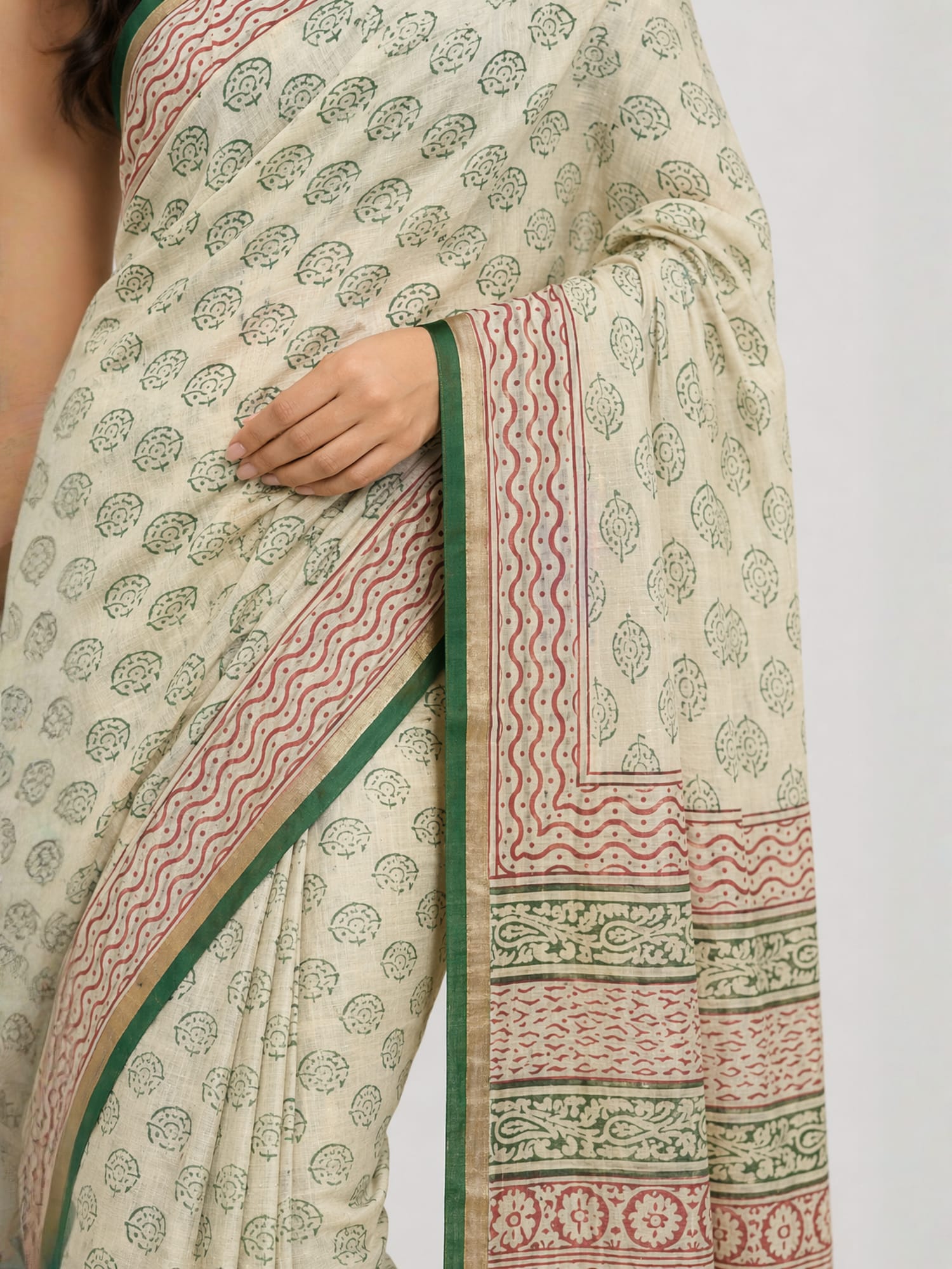 Chanderi Bagru Hand Block Print Saree with Traditional Border | Elegant Ethnic Wear