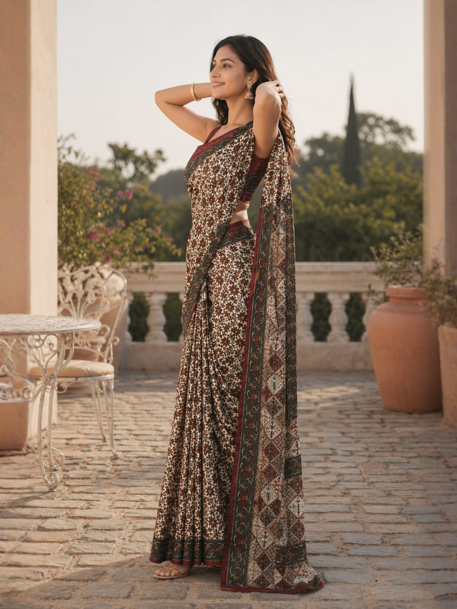 Handcrafted Kalamkari Chanderi Cotton Silk Saree with Floral Print | Elegant Ethnic Wear