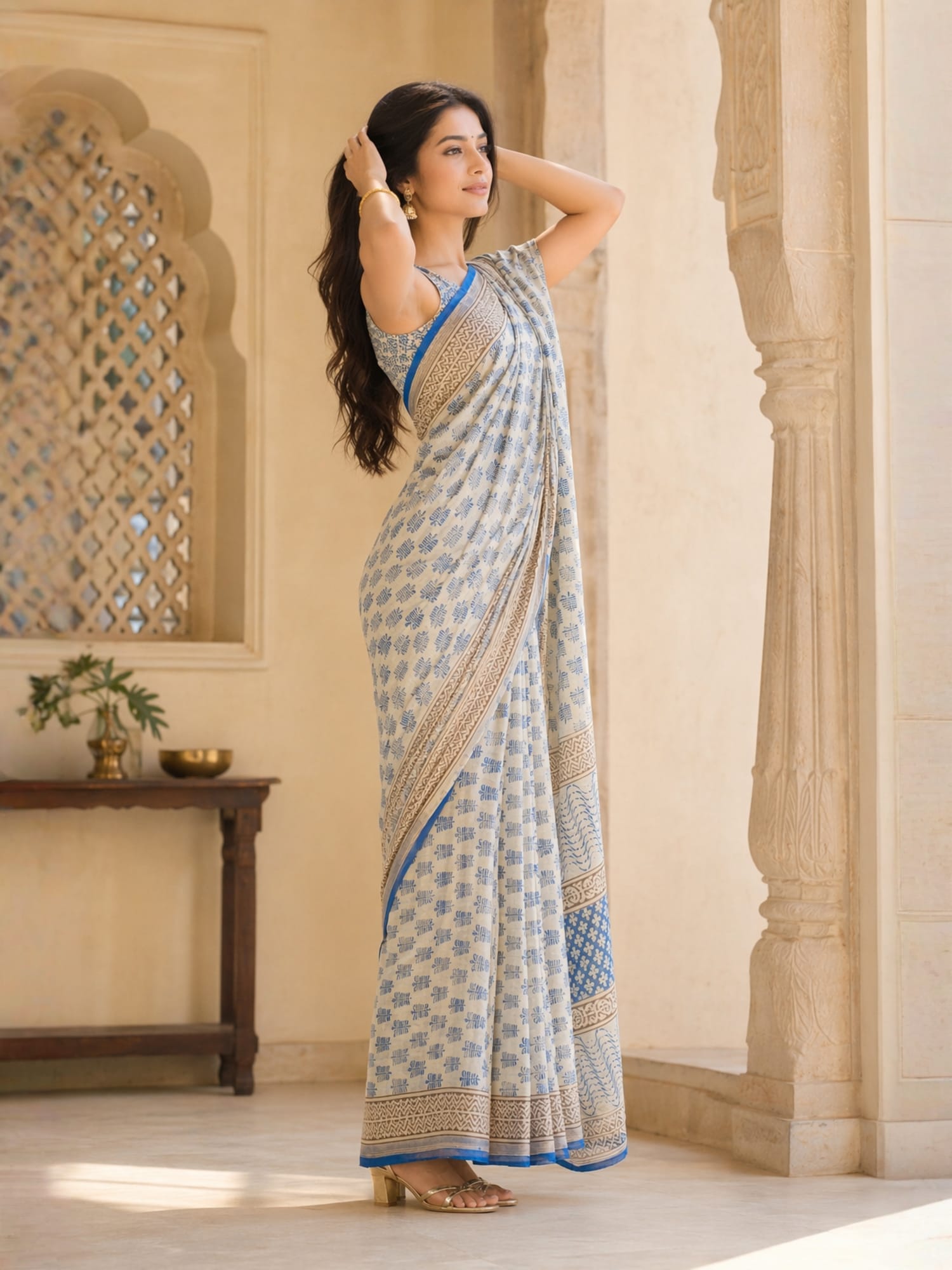 Chanderi Cotton Silk Bagru Hand Block Printed Saree | Soft Lightweight Ethnic Wear