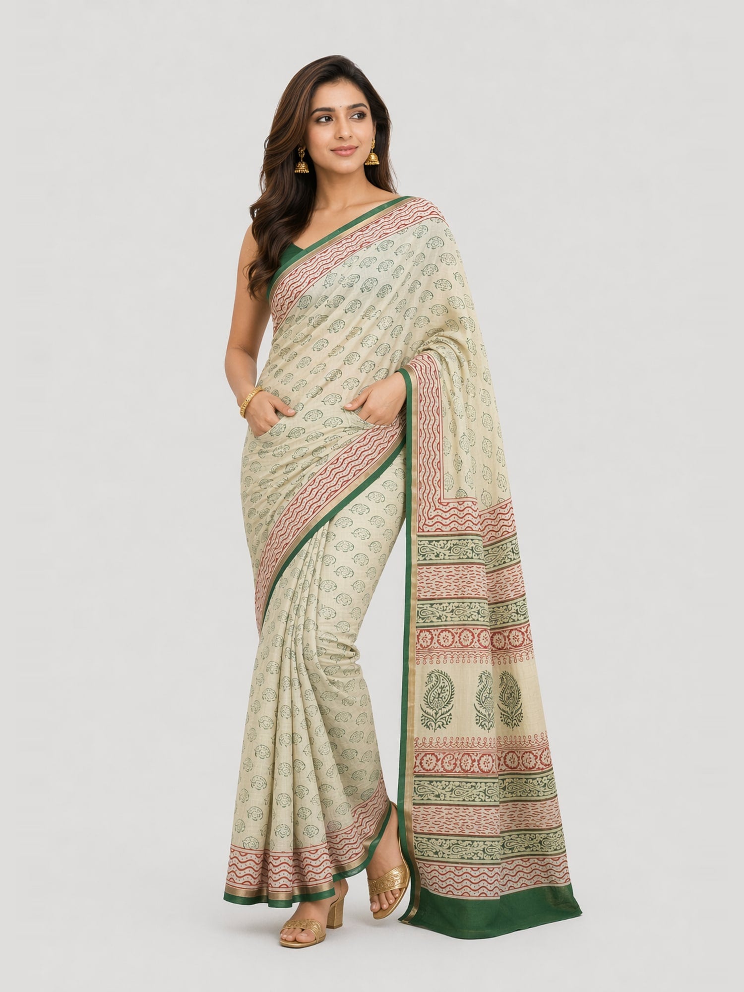 Chanderi Bagru Hand Block Print Saree with Traditional Border | Elegant Ethnic Wear