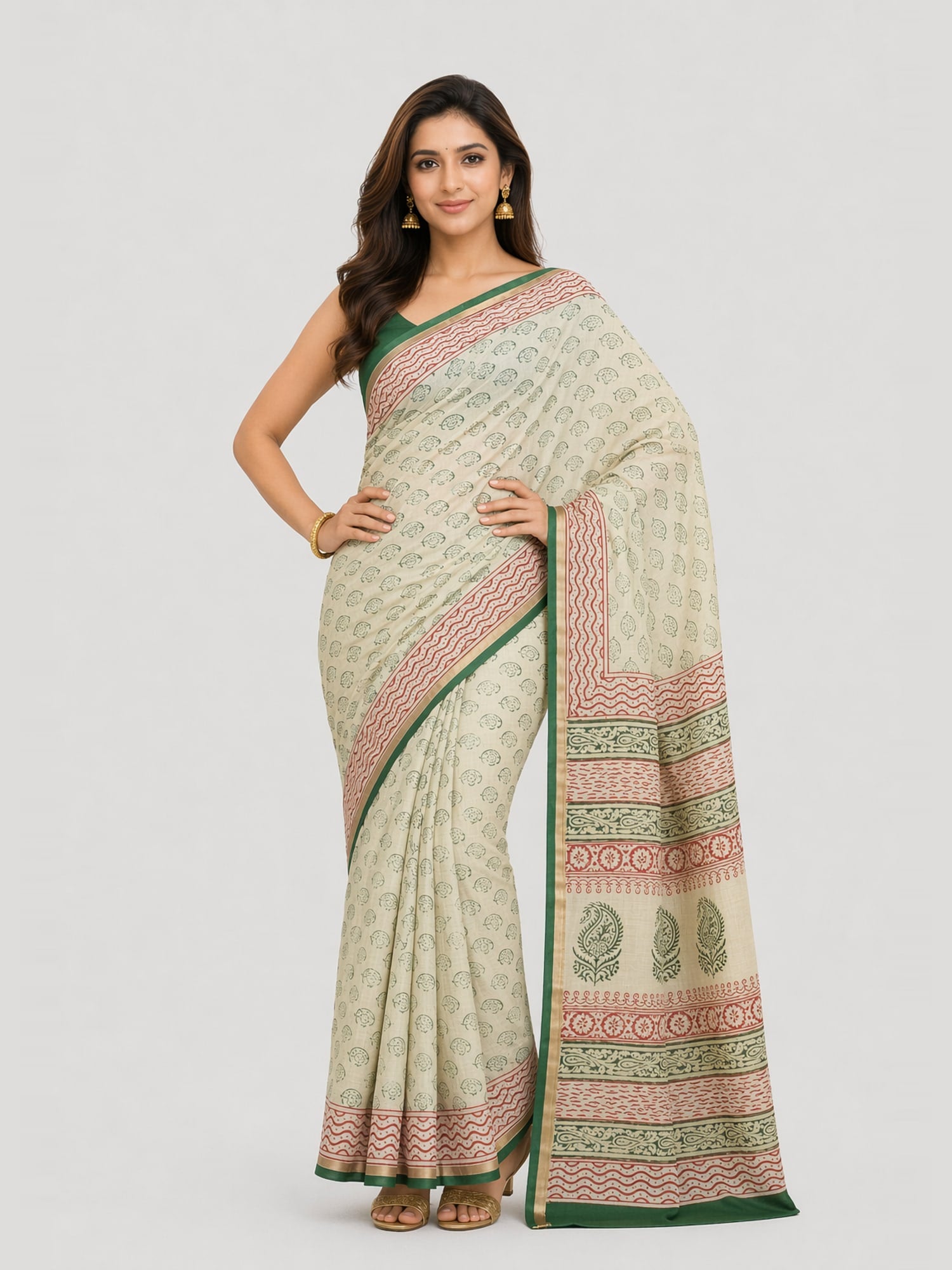 Chanderi Bagru Hand Block Print Saree with Traditional Border | Elegant Ethnic Wear